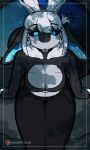 absurd_res anthro big_breasts big_ears big_tail blue_eyes bottomwear breasts cleavage cleavage_cutout clothed clothing cutout female hair hi_res horn lillian_(psychorodent) long_ears looking_at_viewer neck_tuft pants psychorodent pupils scales slit_pupils snatyr solo tail thick_tail tuft ventral_scales white_hair