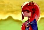  1girl blue_gemstone blurry blurry_background colored_skin fins fish_girl gem happy head_fins jewelry narisokonai tagme the_legend_of_zelda the_legend_of_zelda:_breath_of_the_wild 