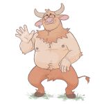 1:1 arm_hair belly body_hair bovid bovine chest_hair ear_piercing european_mythology eyewear facial_piercing gesture glasses greek_mythology hi_res hooves horn looking_at_viewer male mammal minotaur mythology navel nipple_piercing nipples nose_piercing orangebear piercing solo tail waving waving_at_viewer