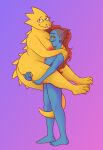 absurd_res alphys animal_humanoid anthro areola athletic athletic_female barbanova big_breasts blue_body breasts buckteeth carrying_another carrying_partner deltarune dinosaur duo ear_fins eyeshadow eyewear female female/female fin fish fish_humanoid glasses gradient_background green_eyes hair hi_res humanoid looking_at_viewer makeup marine marine_humanoid medium_breasts monster nipples nude prehistoric_species red_eyeshadow red_hair reptile scalie simple_background slightly_chubby slightly_chubby_female smile spiked_tail spikes spikes_(anatomy) tail taller_lesbian_and_shorter_lesbian teeth undertale_(series) undyne yellow_body yellow_eyes