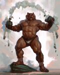 2025 5_fingers 5_toes abs absurd_res ankle_band anthro barazoku bear breaking brown_body brown_fur bulge claws clothed clothing ear_piercing ear_tag feet finger_claws fingers fur hi_res holding_rock male mammal muscular muscular_anthro muscular_male neck_tuft nipples open_mouth paws pecs piercing plantigrade signature snarling solo standing step_pose taran_fiddler teeth thick_thighs toe_claws toes tuft underwear underwear_only vein veiny_muscles wristband yellow_eyes