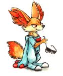  2016 absurd_res alternate_species anthro biped canid canine clothing cosplay costume crossover disney elephant_costume eyewear fennekin finnick fur furry_wearing_fursuit fursuit hi_res inner_ear_fluff kenket male mammal nintendo painting_(artwork) phanpy pok&eacute;mon pok&eacute;mon_(species) pok&eacute;mon_costume simple_background solo standing sunglasses traditional_media_(artwork) tuft video_games watercolor_(artwork) white_background zootopia 