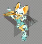  &lt;3 absurd_res beverage breasts burger chiropteran cleavage clothed clothing fangs female food fries gloves handwear hi_res looking_at_viewer mammal melangetic open_mouth platter rollerskates rouge_the_bat soda solo sonic_(series) waiter wings 