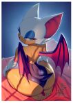 2025 5_toes anthro bat biped blue_eyes border brown_body butt clothed clothed_anthro clothed_female clothing digital_media_(artwork) feet female kneeling looking_at_viewer mammal pakwan008 rear_view rouge_the_bat sega simple_background smile solo sonic_the_hedgehog_(series) tail toes white_border wings