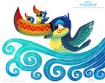  2019 age_difference ambiguous_gender avian bird black_eyes blue_body blue_feathers boat canoe cryptid-creations feathered_wings feathers feral group humor pun simple_background size_difference toucan vehicle visual_pun water white_background wings yellow_body yellow_feathers young 