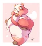 anthro bell bell_collar belly big_belly big_butt blinking bovid bovine butt cattle collar female heart_symbol hi_res holidays horn huge_belly huge_butt huge_thighs ichigo_(lightmizano) lightmizano mammal solo thick_thighs valentine&#039;s_day white_body