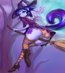  anthro bottomwear broom clothing clothing_lift equid equine fafecalus feathered_wings feathers female footwear hair hat headgear headwear hi_res mammal moon multicolored_hair my_little_pony panties pterippus shoes skirt skirt_lift solo underwear wings witch_hat 
