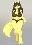 2025 anthro big_breasts black_bra black_clothing black_lingerie black_panties black_underwear bra breasts brown_body brown_fur brown_hair canid canine canis clothing dreanzwolf female fur hair hi_res huge_breasts lingerie long_hair mammal panties pawwy_zephuros_(dreanzwolf) solo tail thick_thighs underwear wide_hips wolf yellow_arms yellow_body yellow_fur yellow_hands yellow_paws yellow_tail