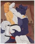 4:5 absurd_res anatomically_correct anthro anus anus_focus areola ass_up balls_outline bed bedroom belfort_(belfort_and_lupin) belfort_and_lupin big_butt biped black_nose blue_body blue_eyes blue_fur brown_eyes brown_nose bubble_butt bulge bulge_from_behind butt butt_grab canid canine canis cheek_tuft clothed clothing clothing_pull couple_sex detailed_bulge domestic_dog duo facial_tuft fluffy fluffy_ears fluffy_tail fur furniture genital_outline hand_on_butt hi_res jockstrap jockstrap_pull john_howl lupin_(belfort_and_lupin) male male/male male_anthro mammal muscular muscular_male neck_tuft nipples perineum pink_anus rear_view red_clothing red_jockstrap red_underwear romantic romantic_couple spread_anus spreading tail thick_thighs tuft underwear underwear_only underwear_pull white_body white_fur wolf