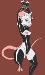 anthro bdsm bondage bound claws cleavage_cutout cutout female fur hi_res inverted_nipples jizzus latex mammal murid murine nipples piercing rat red_eyes rodent scar skaven slitterfang_breathstealer_(jizzus) solo squish tail thigh_squish warhammer_(franchise) white_body white_fur