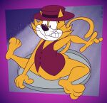 2024 anthro artist_name black_eyes black_nose clothing digital_media_(artwork) domestic_cat felid feline felis fur gavanzude hanna-barbera hat headgear headwear hi_res male mammal multicolored_body multicolored_fur purple_clothing purple_hat purple_headwear purple_topwear purple_vest scared snow solo tail teeth text three-quarter_view top_cat top_cat_(series) topwear trash_can_lid two_tone_body two_tone_fur two_tone_hat vest whiskers white_body white_fur yellow_body yellow_ears yellow_fur yellow_tail