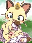 3:4 anthro anus blush blush_lines clitoris diru female generation_1_pokemon genitals hi_res meowth nintendo pokemon pokemon_(species) solo spread_vulva urethra