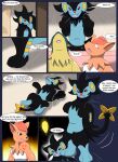 2015 ambiguous_gender anthro biped black_body black_fur black_hair cindy_(swack16) colored comic cross-popping_vein dialogue english_text female_(lore) feral fur generation_1_pokemon generation_2_pokemon generation_4_pokemon green_body group hair hi_res inside jumping kirara_(swack16) laugh light_bulb lina_(swack16) luxray lying male_(lore) markings motion_lines nintendo nude on_back on_hind_legs open_mouth orange_body pokemon pokemon_(species) quadruped quilava red_eyes red_sclera scared semi-anthro smile sneaking speech_bubble standing surprise tail text trio vulpix white_body wolferion yellow_body yellow_markings