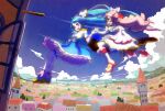  2girls ankle_boots ascot blue_boots blue_cape blue_dress blue_eyes blue_hair blue_sky boots bow braid brooch cape cityscape cloud cloudy_sky commentary cure_prism cure_sky detached_sleeves dress dress_bow ei_(eikun) elbow_gloves fingerless_gloves frilled_dress frills glove_bow gloves gradient_hair green_eyes hair_bow hair_ornament hirogaru_sky!_precure jewelry jumping knee_boots layered_dress long_hair looking_at_another looking_back magical_girl medium_dress multicolored_hair multiple_girls nijigaoka_mashiro open_mouth pink_bow pink_hair precure puffy_detached_sleeves puffy_sleeves red_cape side_braids sky sleeveless sleeveless_dress smile sora_harewataru streaked_hair thighhighs twintails two-sided_cape two-sided_fabric two-tone_dress two-tone_hair very_long_hair white_ascot white_boots white_bow white_dress white_gloves white_thighhighs wing_brooch wing_hair_ornament 