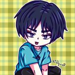  alternate_universe black_hair chibi eyeliner eyeshadow genshin_impact highres kittakittyna makeup purple_eyes purple_hair red_eyeshadow scaramouche_(genshin_impact) tongue tongue_out wanderer_(genshin_impact) 