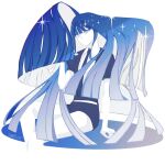  1other belt black_necktie black_shorts black_suit blue_eyes blue_hair collared_shirt colored_skin floating_hair gem_uniform_(houseki_no_kuni) highres houseki_no_kuni jacket lapis_lazuli_(houseki_no_kuni) long_hair looking_at_viewer mt5_014 necktie no_mouth other_focus puffy_short_sleeves puffy_sleeves shirt short_shorts short_sleeves shorts simple_background sitting solo sparkle suit suit_jacket very_long_hair white_background white_shirt white_skin 