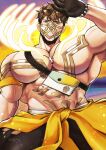  1boy abs absurdres artist_name bara brown_eyes brown_hair clothes_around_waist eikthyrnir_(fire_emblem) eikthyrnir_(summer)_(fire_emblem) eyewear_on_head fire_emblem fire_emblem_heroes gloves highres large_pectorals male_focus mask mouth_mask official_alternate_costume pectorals renilwal short_hair solo sunglasses whistle whistle_around_neck 