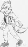  canid canine clothed clothing fox fox_mccloud hi_res looking_at_viewer male mammal monochrome nintendo rousefox solo star_fox traditional_media_(artwork) video_games 