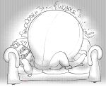 2023 anthro belly big_belly big_breasts blahblah866 breasts dragon female furniture horn huge_belly hyper hyper_belly lying mythological_creature mythological_scalie mythology non-mammal_breasts on_back onomatopoeia overweight rumbling_stomach scalie sofa solo sound_effects text 