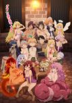  2boys 6+girls absurdres angel angel_wings boots breasts character_request dog_girl fairy fairy_wings furry gigantic_breasts halo highres ishuzoku_reviewers large_breasts maid_headdress minigirl monster_girl multiple_boys multiple_girls official_art salamander scylla thigh_boots thighhighs wings 