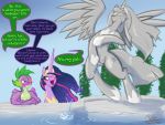  4:3 blush crown dragon equid female fountain friendship_is_magic frist44 garden hi_res horn humor joke male mammal my_little_pony pussy sculpture spike_(mlp) statue teats twilight_sparkle_(mlp) water winged_unicorn wings 