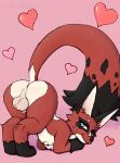 absurd_res anus balls blue_eyes butt canid canine colored_sketch feral fox generation_8_pokemon genitals heart_(marking) heart_symbol hi_res laserkitten looking_at_viewer male mammal markings nickit nintendo pokemon pokemon_(species) presenting saffron_(laserkitten) sketch solo