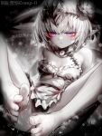  1girl artist_name barefoot bilibili_username blur_censor breasts censored chinese_commentary commentary_request dress feet filene_(shadowverse) flower frilled_dress frills greyscale hair_flower hair_ornament highres kupa_(jesterwii) monochrome paid_reward_available panties parted_lips pointy_ears purple_eyes shadowverse short_hair small_breasts solo spot_color toenails toes translation_request underwear variant_set 