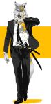 absurd_res anthro belt belt_buckle biped black_belt black_bottomwear black_clothing black_footwear black_necktie black_pants black_shoes black_suit black_suit_jacket blood blood_on_clothing blood_on_face blood_on_hand blood_on_shirt bodily_fluids bottomwear buckle canid canine canis cheek_tuft claws clothed clothing colored_blood facial_tuft fangs footwear formal_clothing formal_wear fur grey_body grey_fur hi_res katana leather_shoes long_pants looking_at_viewer male mammal melee_weapon multicolored_body multicolored_fur necktie open_mouth pants scabbard sheathed_weapon shirt shoes simple_background solo suit sword tail teeth tongue topwear tuft two_tone_body two_tone_fur unusual_blood unusual_bodily_fluids waist_belt walking walking_towards_viewer weapon white_body white_clothing white_fur white_shirt white_topwear wolf wound_on_head wounded yellow_blood yellow_body yellow_eyes yellow_fur yoshi.kaoru