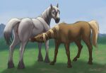  2025 ambiguous_gender animal_genitalia animal_vulva anus breastfeeding brown_body brown_fur clitoral_winking clitoris duo equid equine equine_genitalia equine_vulva feathering female female_(lore) feral fowler17 fur genitals grey_body grey_fur hi_res hooves horse mammal teats zeituna_(horse) 