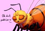 &lt;3 antennae_(anatomy) arthropod beauty_mark bee blush dialogue eyes_closed female feral hymenopteran insect insect_wings mataknight mole_(marking) outta_sync purple_background scarf simple_background solo wings 