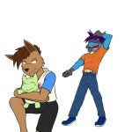  1:1 anthro anthrofied bottomwear bullying clothed clothing duo eevee footwear fully_clothed fuze hi_res hoodie laugh lucario male nintendo pants plushie pok&eacute;mon pok&eacute;mon_(species) shirt shoes shorts simple_background substitute t-shirt topwear video_games white_background 