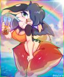  absurd_res anthro avian bird breasts day1or female hi_res inno-sjoa_(character) rainbow sea solo teacup_gryphon thighs_together water 