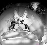  2023 anthro belly big_belly big_butt blahblah866 breasts butt duo female generation_4_pokemon generation_5_pokemon gliscor huge_butt inflation leavanny male monochrome nintendo pokemon pokemon_(species) text 