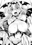  ajishio bikini_armor breasts horns monochrome nipples pointy_ears tagme tail undressing wardrobe_malfunction wings 