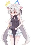  1girl animal_ears black_dress black_hair blue_archive blue_halo blush breasts brown_eyes cat_ears cat_girl china_dress chinese_clothes cleavage_cutout clothing_cutout diamond_cutout dress grey_hair halo kokona_(blue_archive) multicolored_hair shimeji_take sleeveless sleeveless_dress small_breasts solo streaked_hair striped_clothes striped_dress two-tone_hair vertical-striped_clothes vertical-striped_dress yurie_mouth 