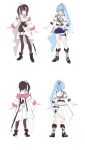  2girls absurdres armor armored_boots asymmetrical_sidelocks azki_(hololive) belt black_boots black_hair black_shorts black_thighhighs blue_eyes blue_hair blue_shorts boots breastplate brooch brown_belt center_frills collared_shirt colored_inner_hair commentary_request cropped_jacket double-parted_bangs frills full_body garter_straps gloves hair_between_eyes hair_ornament hairclip high-waist_shorts highres hololive hoshimachi_suisei jacket jewelry juliet_sleeves long_hair long_sleeves mole mole_under_eye multicolored_hair multiple_girls multiple_views official_alternate_costume official_alternate_hairstyle official_art pine_(angel4195202) pink_hair pleated_skirt puffy_sleeves purple_eyes shirt shirt_tucked_in short_shorts shorts shoulder_armor showgirl_skirt side_ponytail sidelocks skirt sleeve_cuffs sleeveless sleeveless_shirt star_(symbol) star_in_eye streaked_hair symbol_in_eye thighhighs three-quarter_sleeves very_long_hair virtual_youtuber white_gloves white_hair white_jacket white_shirt white_skirt 