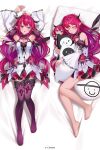  1girl :p armpits arms_up barefoot bed_sheet bloom_(irys) blue_eyes breasts brooch cleavage cleavage_cutout closed_eyes clothing_cutout commentary_request copyright_notice crystal_wings dakimakura_(medium) detached_sleeves double-parted_bangs double_halo dress dress_flower flower full_body gloom_(irys) guyrys hair_between_eyes halo heart heart_brooch heterochromia highres hololive hololive_english horns irys_(hololive) irys_(irys_2.0)_(hololive) jewelry juliet_sleeves long_hair long_sleeves looking_at_viewer low-tied_long_hair lying miniskirt momoshiki_tsubaki multicolored_hair nail_polish official_art on_back pink_eyes pointy_ears puffy_sleeves purple_hair purple_skirt purple_thighhighs red_hair sample_watermark short_dress skirt skirt_under_dress sleeping sleeveless sleeveless_dress star_halo streaked_hair thighhighs toenail_polish toenails tongue tongue_out very_long_hair virtual_youtuber watermark white_dress white_sleeves wide_sleeves 
