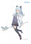  1girl absurdres animal_ear_hairband animal_ears artist_name blush brooch cat_ear_hairband cat_ears character_name dated double-parted_bangs eiyuu_densetsu embarrassed english_text fake_animal_ears floating_hair full_body hair_between_eyes hairband hajimari_no_kiseki highres holding holding_staff jacket jewelry long_hair looking_at_viewer mage_staff n100924 open_clothes open_jacket paw_pose sen_no_kiseki_(series) sen_no_kiseki_iv shoes sidelocks simple_background skirt sleeveless solo staff thighhighs tio_plato twintails white_background yellow_eyes 