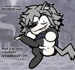 absurd_res age_difference anthro anus arnkleblarn backsack balls black_clothing black_legwear black_tights bottomless bottomless_male bulge bulge_from_behind butt butt_focus butt_grab chibi cigarette clothed clothing dialogue feet felid feline genitals glistening glistening_butt grey_body grey_hair grey_skin hair hand_on_butt hi_res holding_object_with_feet humanoid hybrid legwear male mammal melty_blood meme neco-arc neco-arc_chaos older_male one_eye_closed sharp_teeth short_stack smile smiling_at_viewer solo speech_bubble spread_anus spread_butt spreading sweater tail teeth thigh_highs tights topwear tsukihime type-moon
