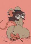 2025 :3 alternate_color anthro anus beanie bed big_butt breasts brown_hair butt butt_focus claws clothing digital_media_(artwork) ear_piercing ear_ring erect_nipples eyewear feet female fur furniture genitals glasses hair hat headgear headwear hi_res huge_butt looking_at_viewer looking_back mammal medium_breasts messy_hair mouse_ears murid murine nipple_piercing nipples nita_(boobfan06) no-book-1253 on_bed piercing pigtails pink_background plump_labia rat rat_tail ring_piercing rodent round_glasses short_stack simple_background sitting sitting_on_bed smile solo spiky_hair tail tan_body tan_fur teeth thick_thighs toe_claws vulva wearing_glasses
