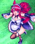  1girl animal_ears black_dress black_thighhighs blue_eyes breasts cleavage dress eroneko93 highres hololive hololive_english horse_ears horse_girl irys_(hololive) kemonomimi_mode large_breasts multicolored_hair pointy_ears purple_eyes purple_hair red_hair running skindentation solo streaked_hair thighhighs thighs two-tone_hair umamusume virtual_youtuber 