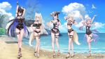  5girls ;o aircraft animal_ears arm_behind_head arm_strap arms_up asymmetrical_horns beach bird black_hair black_one-piece_swimsuit blonde_hair blue_eyes blue_hair blue_sky braid breasts casual_one-piece_swimsuit center-flap_bangs character_name chest_jewel closed_mouth cloud colored_inner_hair commentary_request copyright_notice covered_nipples covering_own_mouth crash_landing crossed_bangs cumulonimbus_cloud day detached_wings dog_ears dog_girl dog_tail double-parted_bangs english_text flat_chest frilled_one-piece_swimsuit frills full_body fuwawa_abyssgard fuwawa_abyssgard_(holonatsu_paradise) gem gradient_hair grey_hair hair_between_eyes hair_flaps hair_ornament hairclip hand_on_own_hip hand_over_own_mouth hands_on_own_hips helicopter high_ponytail highres holoadvent hololive hololive_english holonatsu_paradise horizon horns jewel_under_eye koseki_bijou koseki_bijou_(holonatsu_paradise) large_breasts long_hair looking_at_viewer medium_breasts metal_wings mococo_abyssgard mococo_abyssgard_(holonatsu_paradise) multicolored_hair multiple_girls navel nerissa_ravencroft nerissa_ravencroft_(holonatsu_paradise) o-ring o-ring_thigh_strap ocean official_alternate_costume official_alternate_hairstyle official_art one-piece_swimsuit one_eye_closed outstretched_arms pink_eyes pink_hair platform_sandals ponytail purple_eyes purple_gemstone purple_hair sandals shiori_novella shiori_novella_(holonatsu_paradise) short_hair shuvi_(shuvi1125) siblings side_ponytail sidelocks single_handcuff sisters sky smile smoke split-color_hair stomach streaked_hair swimsuit tail thigh_strap twin_braids twins uneven_horns very_long_hair virtual_youtuber wide_sleeves wings wreckage yellow_eyes 