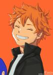  1boy absurdres anzishen ball haikyuu!! highres hinata_shouyou holding holding_ball open_mouth orange_hair short_hair smile solo teeth 