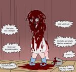 absurd_res abuse anthro blood bodily_fluids boots bucket bullying canid canine canis carrie_(film) clothing container covered_in_blood cruelty crying domestic_dog dress e254e female fluffy fluffy_tail footwear fur_(theterm) hi_res holding_self humiliation insult knock-kneed mammal shaking shocked shoes solo speciesism stage tail tears trembling