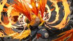  animal_ears baylord_yama belt black_jacket black_shirt blonde_hair choker claws collarbone colored_extremities denim dog_ears dog_tail facial_mark game_cg glowing glowing_eyes glowing_hair gradient_hair gradient_skin highres incoming_attack jacket jeans long_hair looking_at_another looking_at_viewer male_focus multicolored_hair official_art open_mouth orange_hair pants red_hands shadow sharp_teeth shinsoo_(tower_of_god) shirt simple_background solo spiked_choker spikes sunsumizu tail teeth torn_clothes torn_jeans torn_pants torn_shirt tower_of_god tower_of_god:_great_journey transformation yellow_eyes zipper 