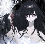  1girl akai_ringo_(eveyuno) black_background black_hair blood blood_from_eyes blood_on_face empty_eyes highres long_hair looking_at_viewer nude original 