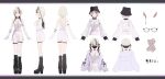  1girl absurdres black_choker black_hair black_hat black_mask black_socks blonde_hair blush boots choker closed_mouth commentary_request fishnet_thighhighs fishnets green_eyes hat highres kurumi_noah kurumi_noah_(7th_costume) loose_socks magako mask mouth_mask multicolored_hair multiple_views platform_boots reference_sheet second-party_source single_thighhigh skirt socks strapless streaked_hair thigh_strap thighhighs tube_top two-tone_hair virtual_youtuber vspo! white_arm_warmers white_background white_skirt white_tube_top 