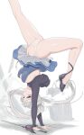  1girl ass blue_dress blue_eyes blush breasts closed_mouth commentary_request dress english_commentary handstand highres holding holding_sword holding_weapon large_breasts long_hair medium_breasts myrtenaster navel panties ponytail rapier revision rwby scar scar_across_eye scar_on_face shiny_skin side_ponytail sideboob simple_background solo spread_legs sword thighs tiara underwear upside-down wangxiii weapon weiss_schnee white_background white_hair white_panties 