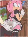  absurd_res amy_rose anthro bottomwear butt butt_grab cleaning_tool clothed clothing diaper duo embarrassed embarrassed_female eulipotyphlan exposed_diaper feather_duster female footwear fur green_eyes hand_on_butt hedgehog hi_res inside low-angle_view maid_uniform mammal offscreen_character paddedulf pink_body pink_fur raised_bottomwear raised_clothing raised_skirt sega skirt socks soiled_diaper sonic_the_hedgehog_(series) unclean_diaper uniform upskirt used_diaper 