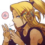  1boy aqua_eyes aqua_nails black_shirt blonde_hair candy deidara_(naruto) food food_in_mouth hair_ornament hairclip jewelry lollipop long_hair looking_at_viewer male_focus nail_polish naruto_(series) naruto_shippuuden ring shirt simple_background solo white_background yosakuh 
